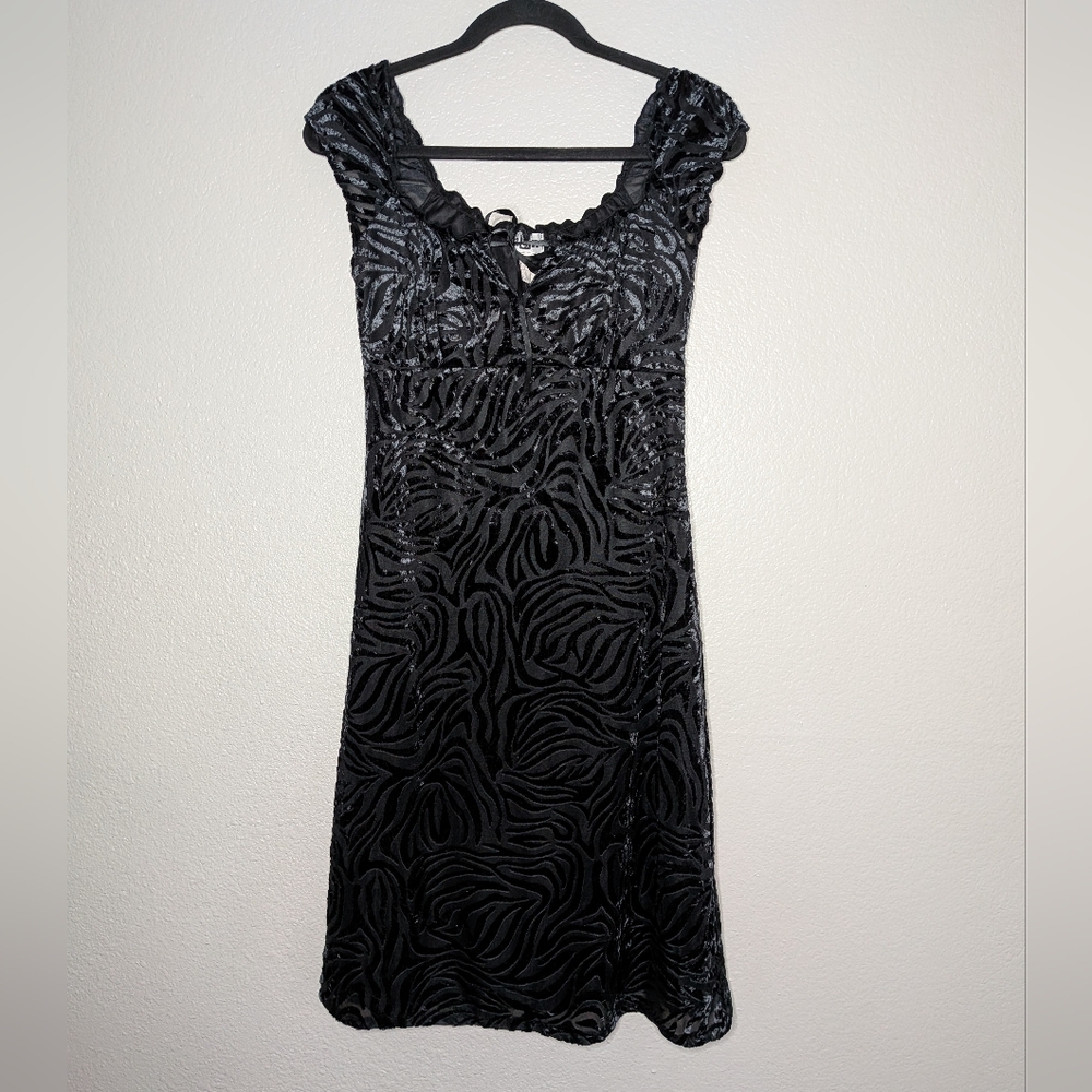 Nan Womens Black Vintage Velvet Burnout Whimsigoth Babydoll Knee Length Dress L